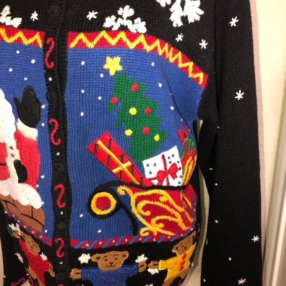 Designers Original Studio Ho Ho Ho Christmas Button Down Sweater Size Large - Picture 4 of 5